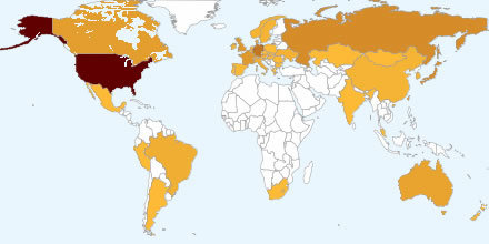 Heat Map of FreeBSD Committer Locations, by Murray Stokely氏