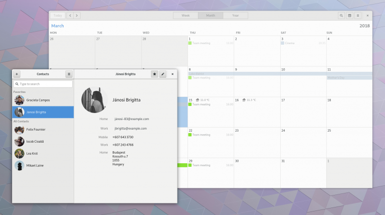 新しくなったContactsとCalendarの表示（“GNOME 3.28 Released”より）