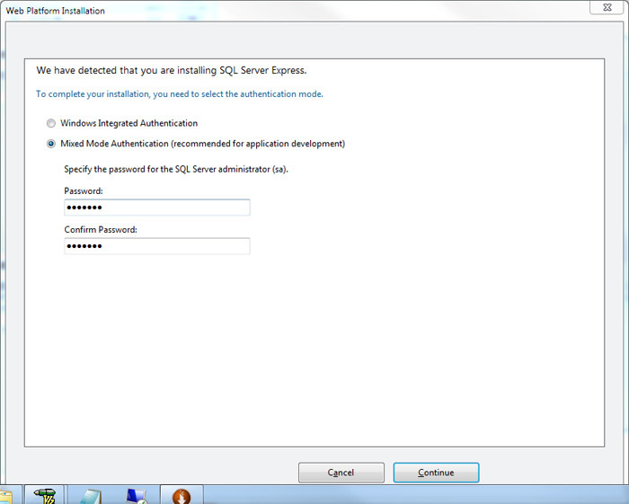 図5　SQL Server Expressの認証モード確認画面