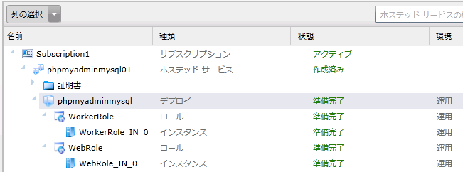 図17　WebRoleにphpMyAdmin、WorkerRoleにMySQLをデプロイした画面