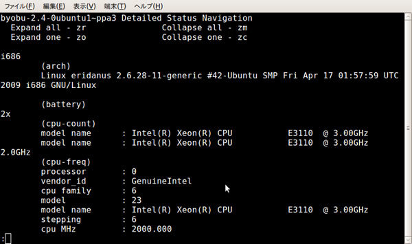 図8　byobu-status-detailをlessで表示