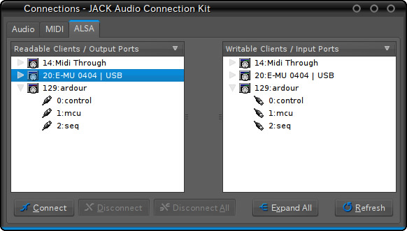 図1　QjackctlのConnectウィンドウ