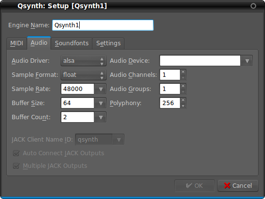 図2　QSynthの音声出力設定画面