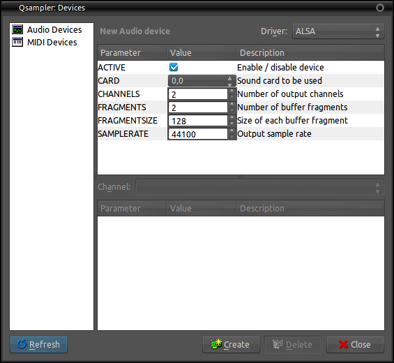 図3　DeviceウィンドウのAudio DeviceでALSAを選択した場合