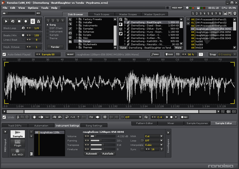 図6　Sample EditorとInstrument Settingsに切り替えた状態