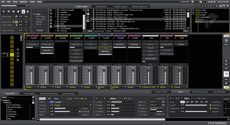 図12　Mixer。図ではたくさんのプラグインが適用されている