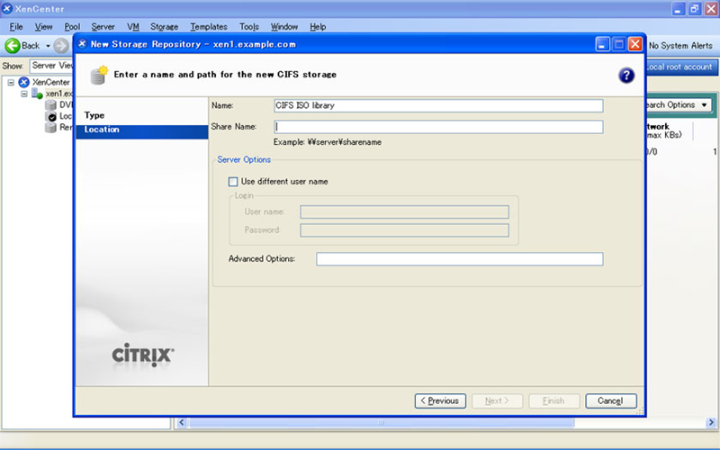 図2　ISO libraryの設定画面。ISOイメージを格納したファイル共有に接続する。