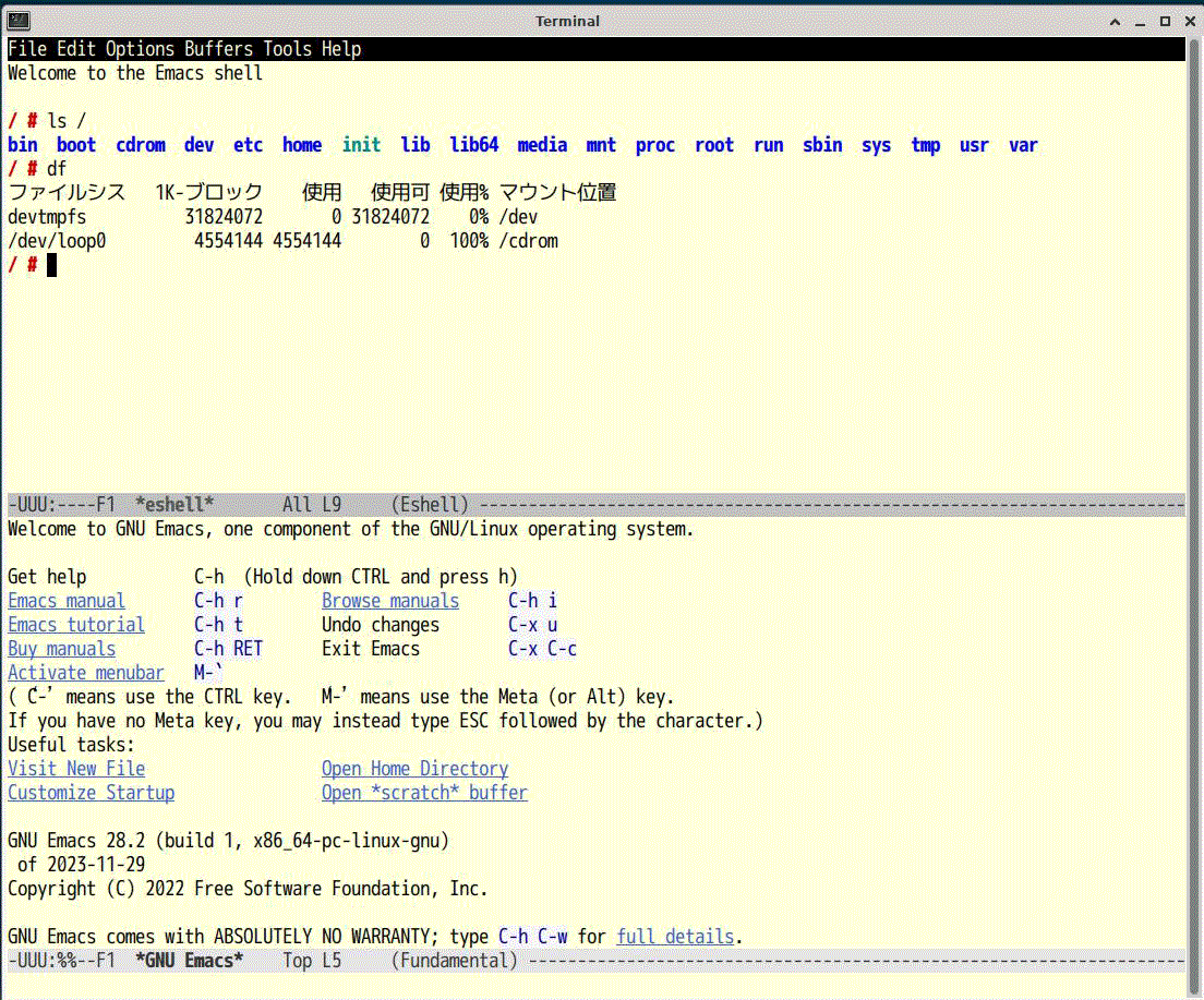 ゲスト環境内で動作するemacs