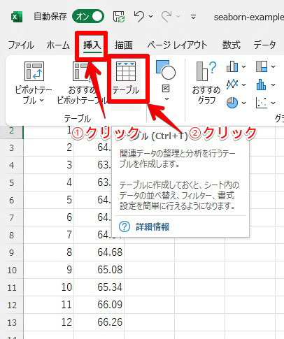 テーブルの挿入