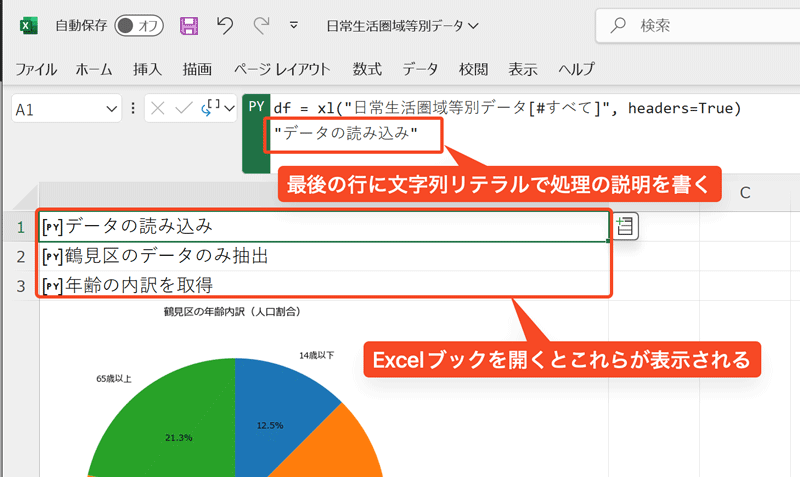 文字列リテラルのコメントを使った例