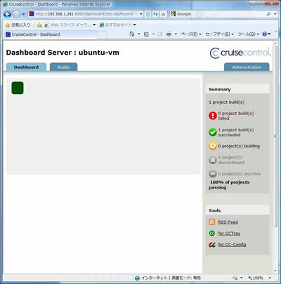 CruiseControlのダッシュボード画面