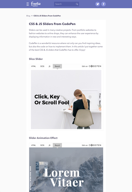 図4　スライダーをCodePenから多数紹介