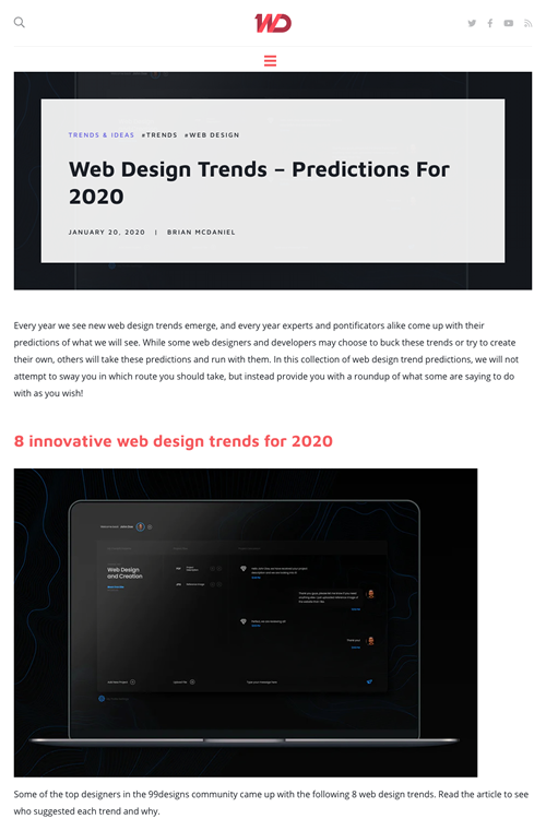 図1　2020年のウェブデザインのトレンドをまとめた記事のまとめ