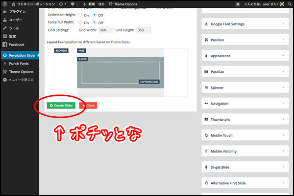 「Create Slider」ボタンを押す