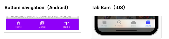 図1　Bottom NavigationとTab Bars