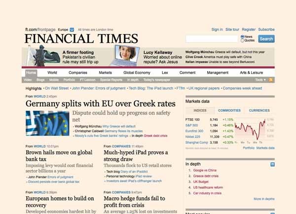 図8　コンテンツへの課金と広告収入で成功している「The Financial Times」