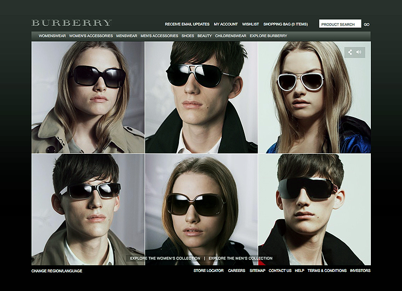 図1　Burberryの最新アイウェアを着用したモデルたちが並ぶ