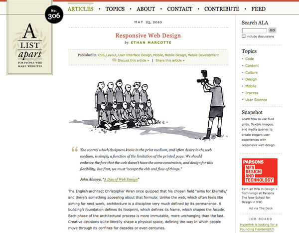 図6　「Responsive Web Design」を最初に発表した、Blog『A List Apart』のエントリー『Responsive Web Design』by Ethan Marcotte