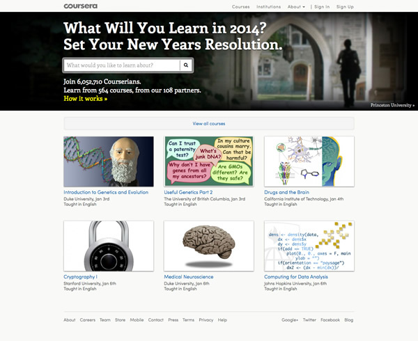 図3　無料で受講できるMOOCのひとつ、Coursera（コーセラ）。日本からは東京大学が参加している