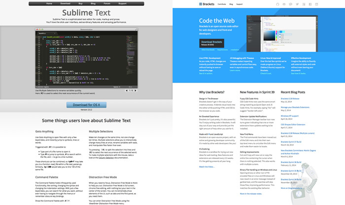 図3　最近話題となっているエディタたち。（左から「Sublime text」「Brackets」）