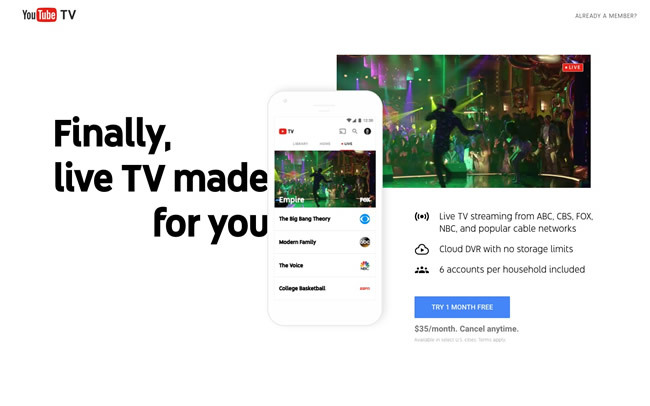 図7　インターネットでTV番組を有料配信する、YouTubeの「YouTube TV」