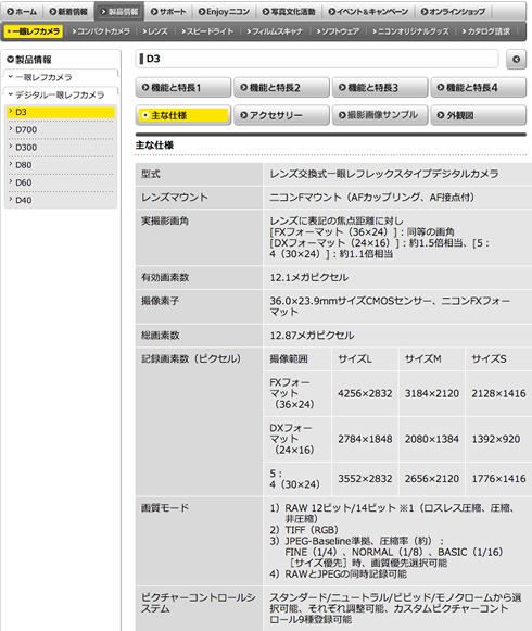 図1　ニコン D3 プロモーションサイト