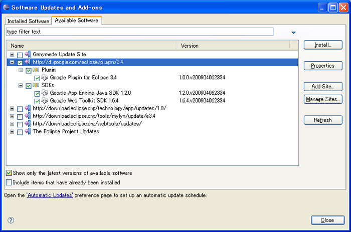 図9　Software Updates and Add-ons画面（2）