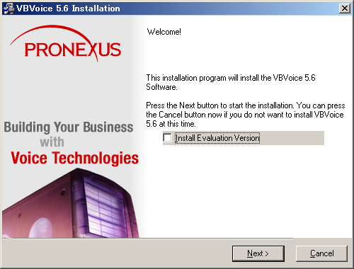 図2　最初の画面。“Install Evaluation Version”にチェックを入れる