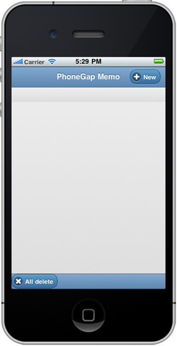 図10　iPhoneシミュレータでPhoneGapMemoを起動