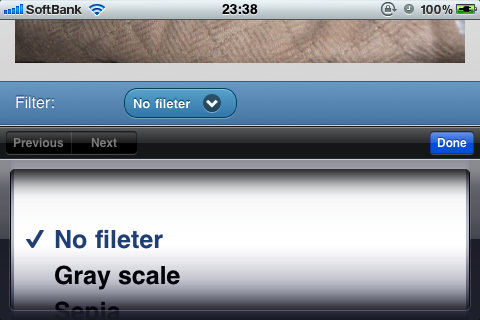 図16　フィルタでは「Gray scale」「Sepia」の2種類が選択可能