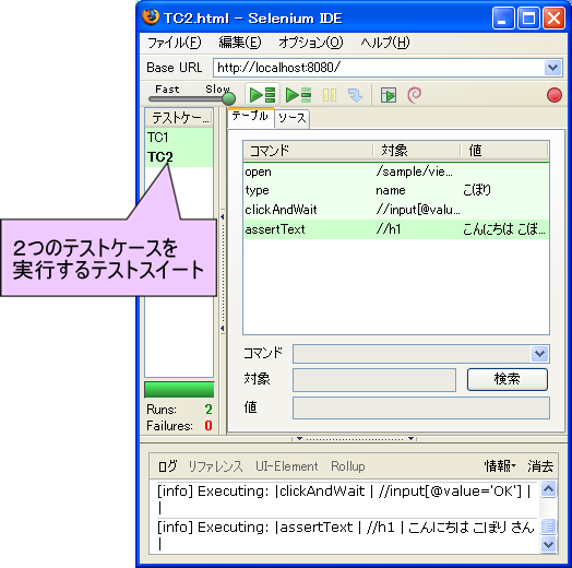 図8　Selenium IDE上でテストスイートの作成